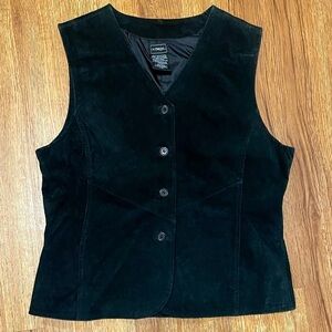 Vintage 100% leather Outbrook Vest Black Suede Sleeveless Button Up Biker Riding